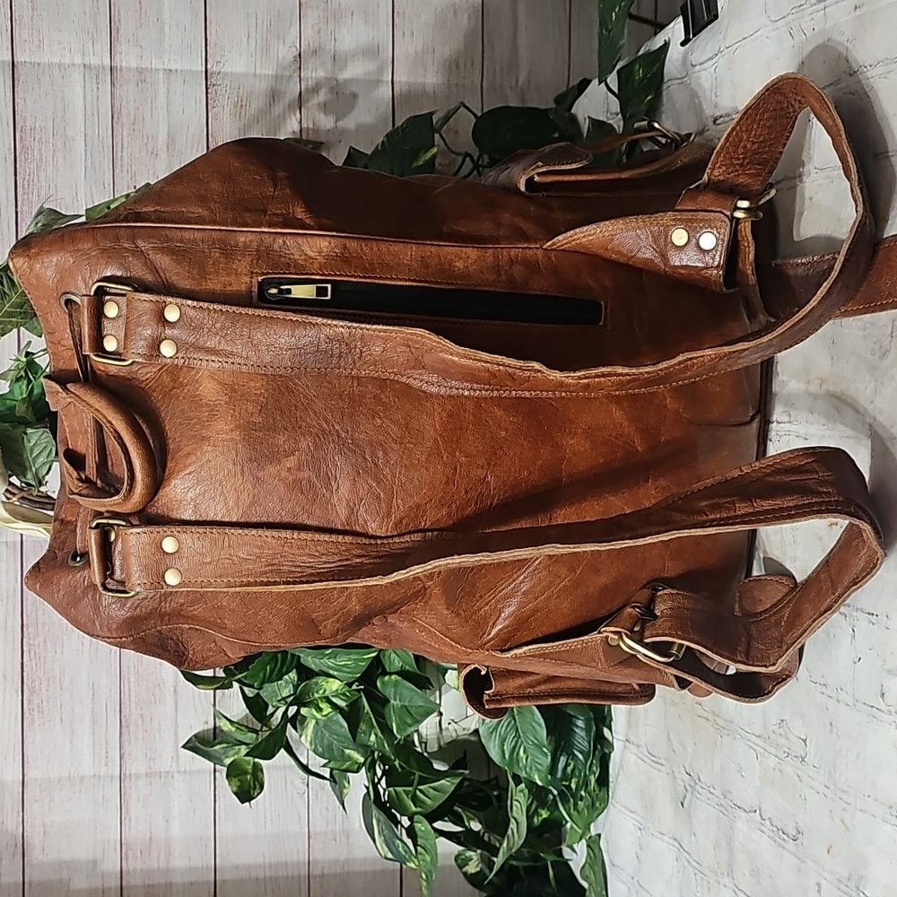 Handmade Large Leather Backpack Travel Rucksack - Picture 5 of 13
